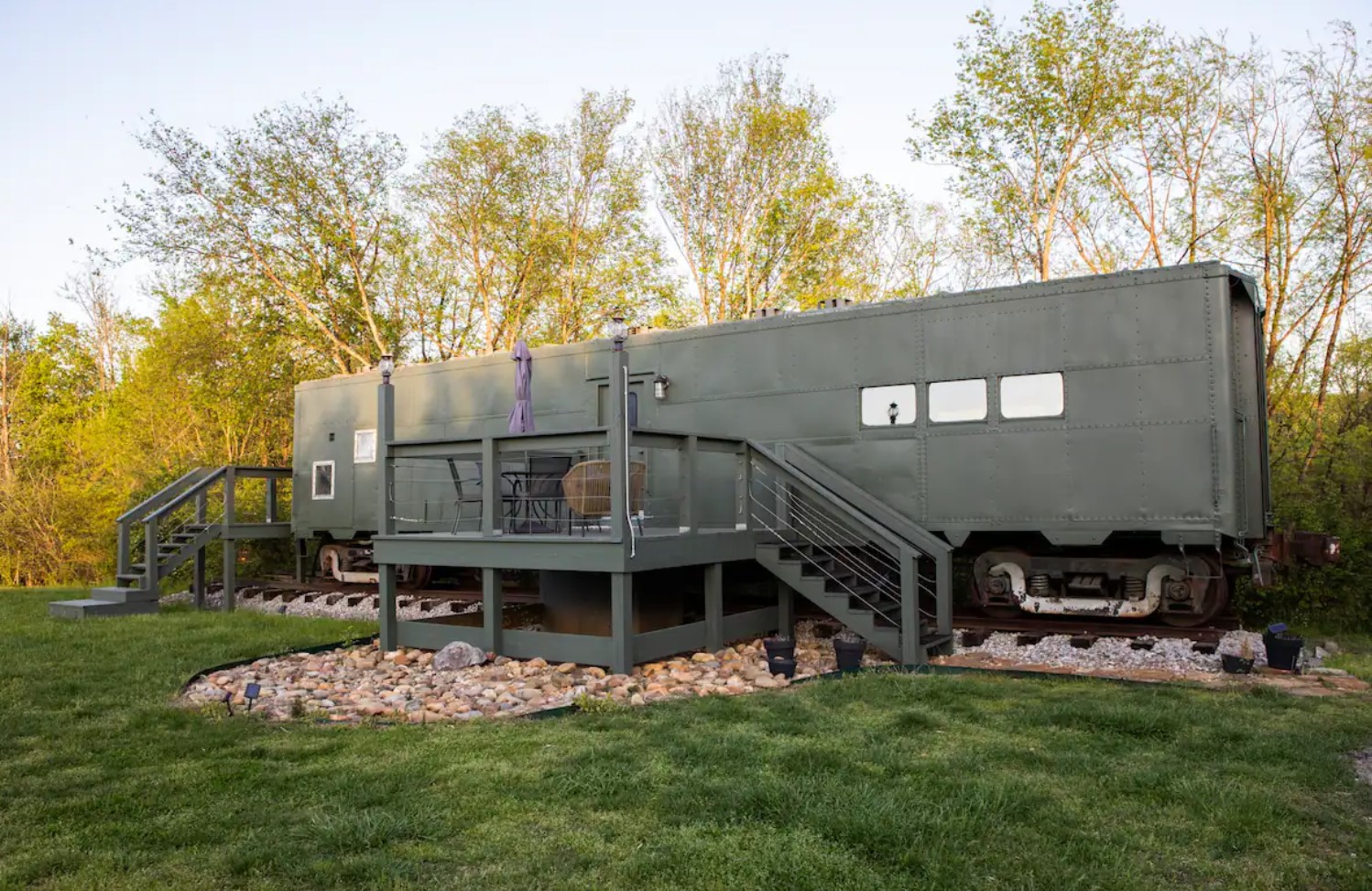 A train home with a patio