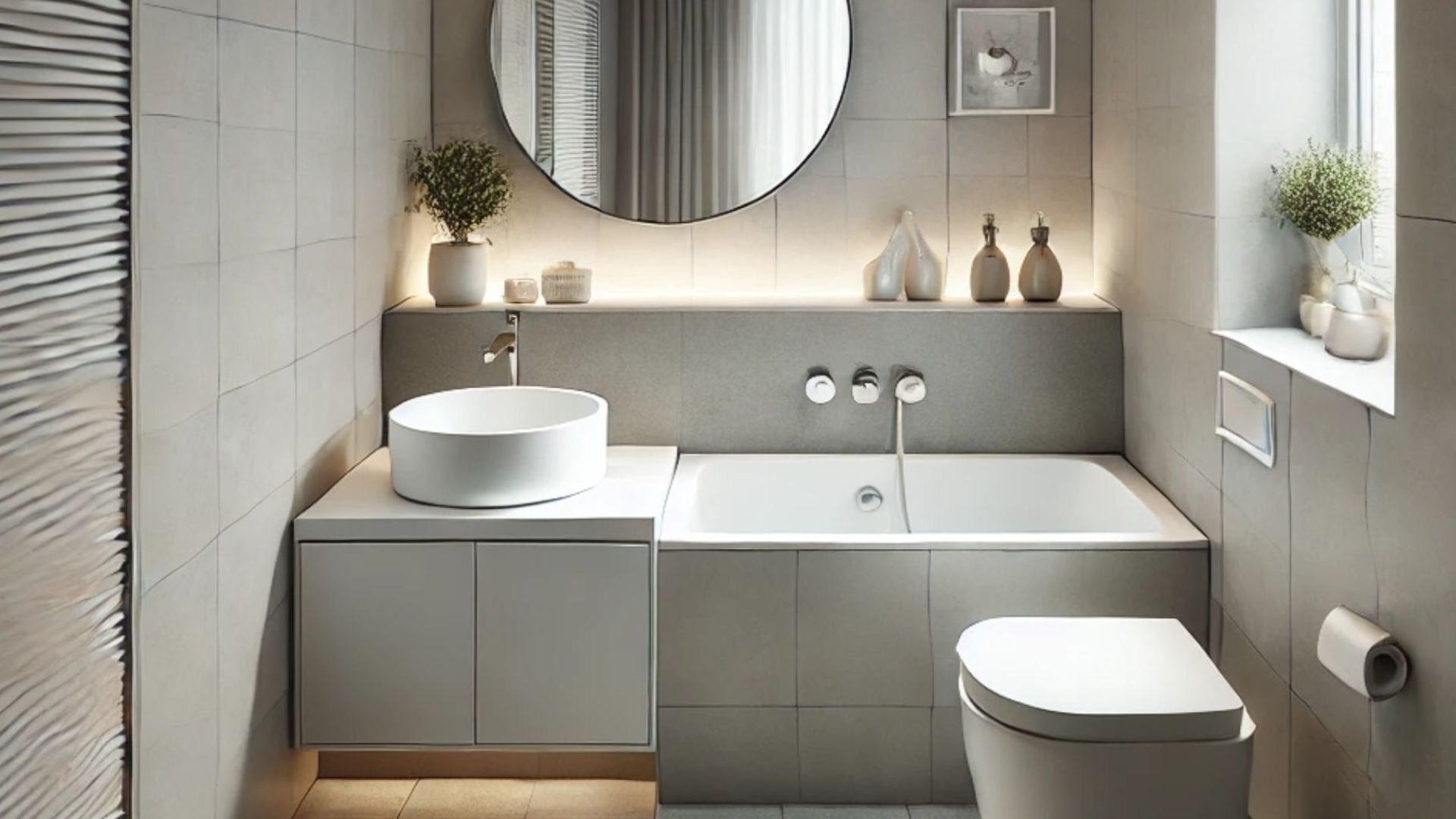 compact grey bathroom