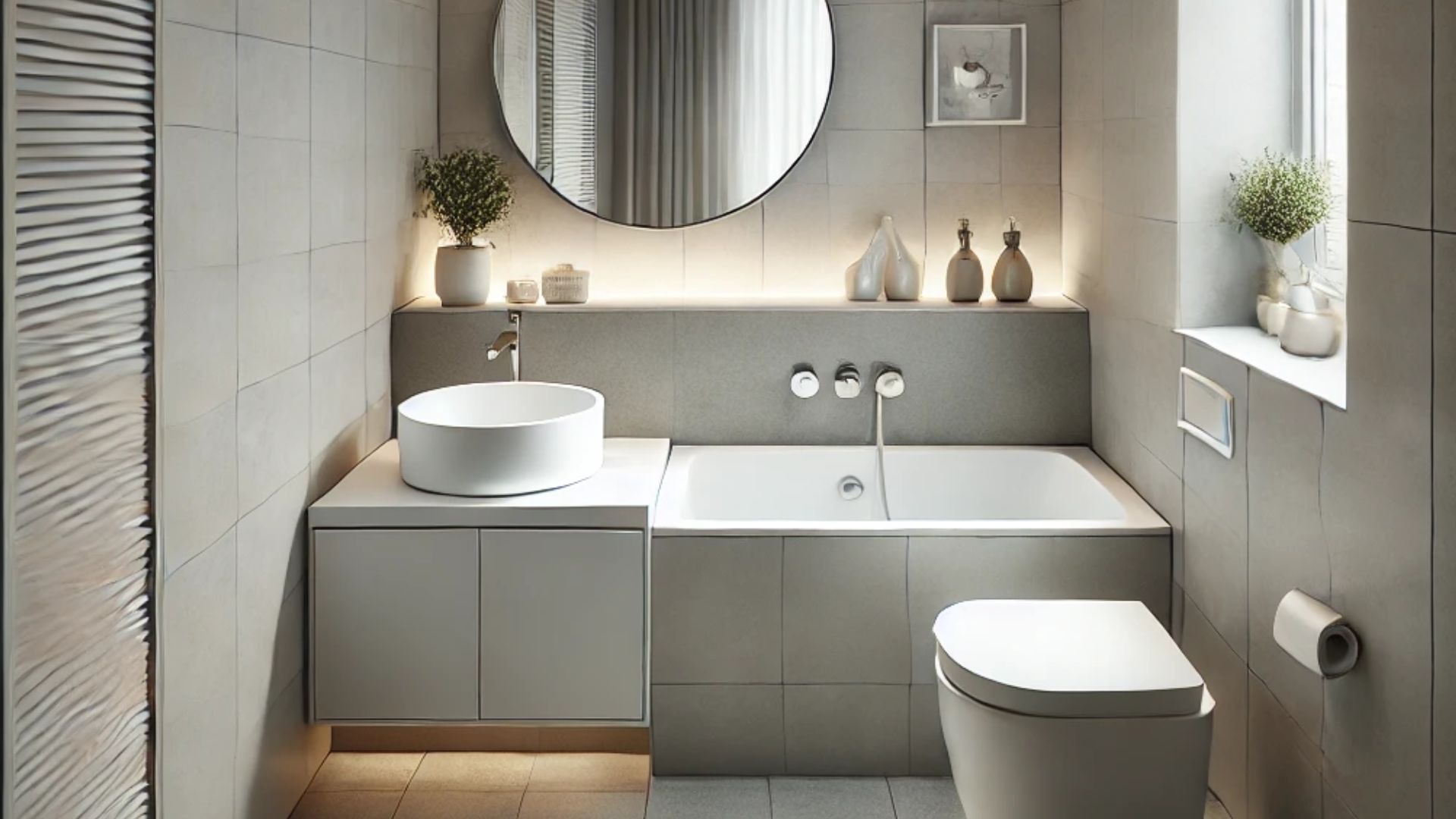 compact grey bathroom