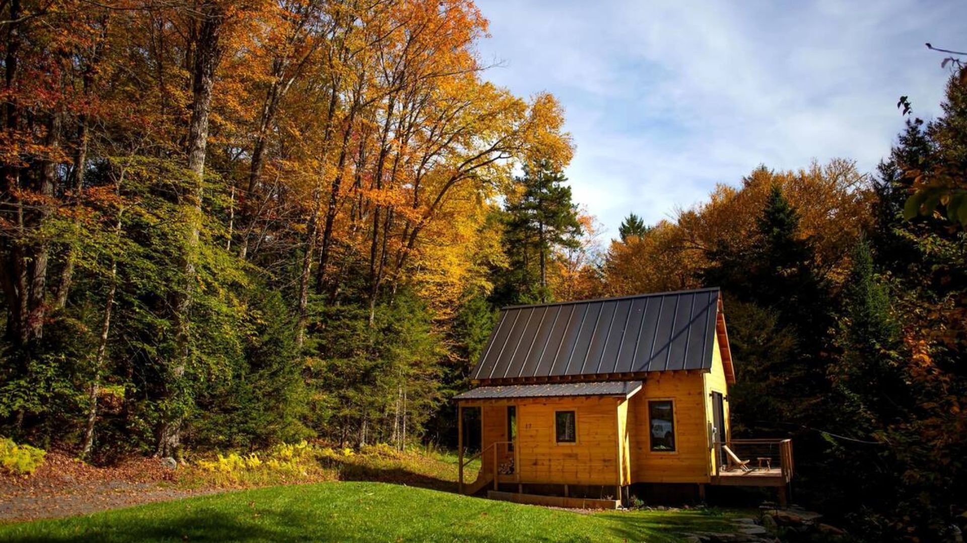 exterior of a wooden cabin in vermont