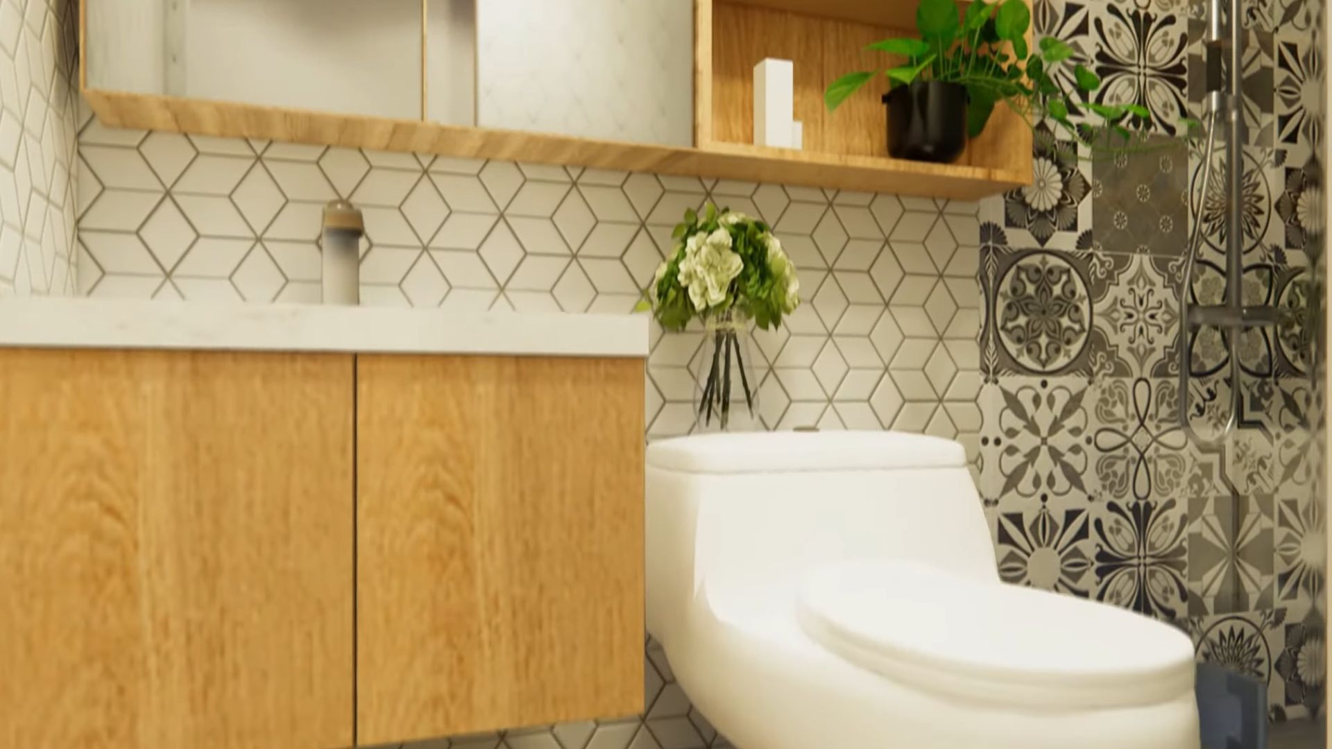 beautiful bathroom with unique tiles