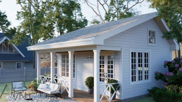 23x20ft small modern house, with a small porch