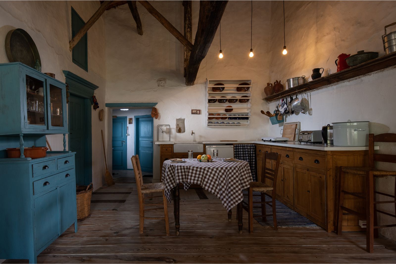 Moody kitchen with blue cabinet