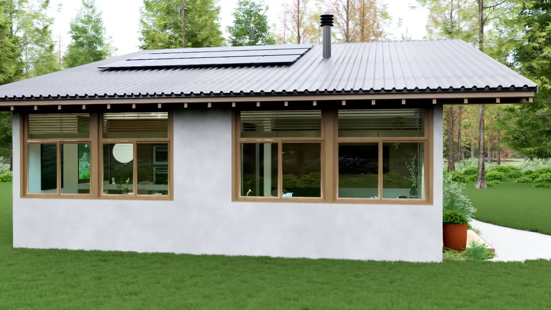 exterior of a tiny house surrounded by greenery