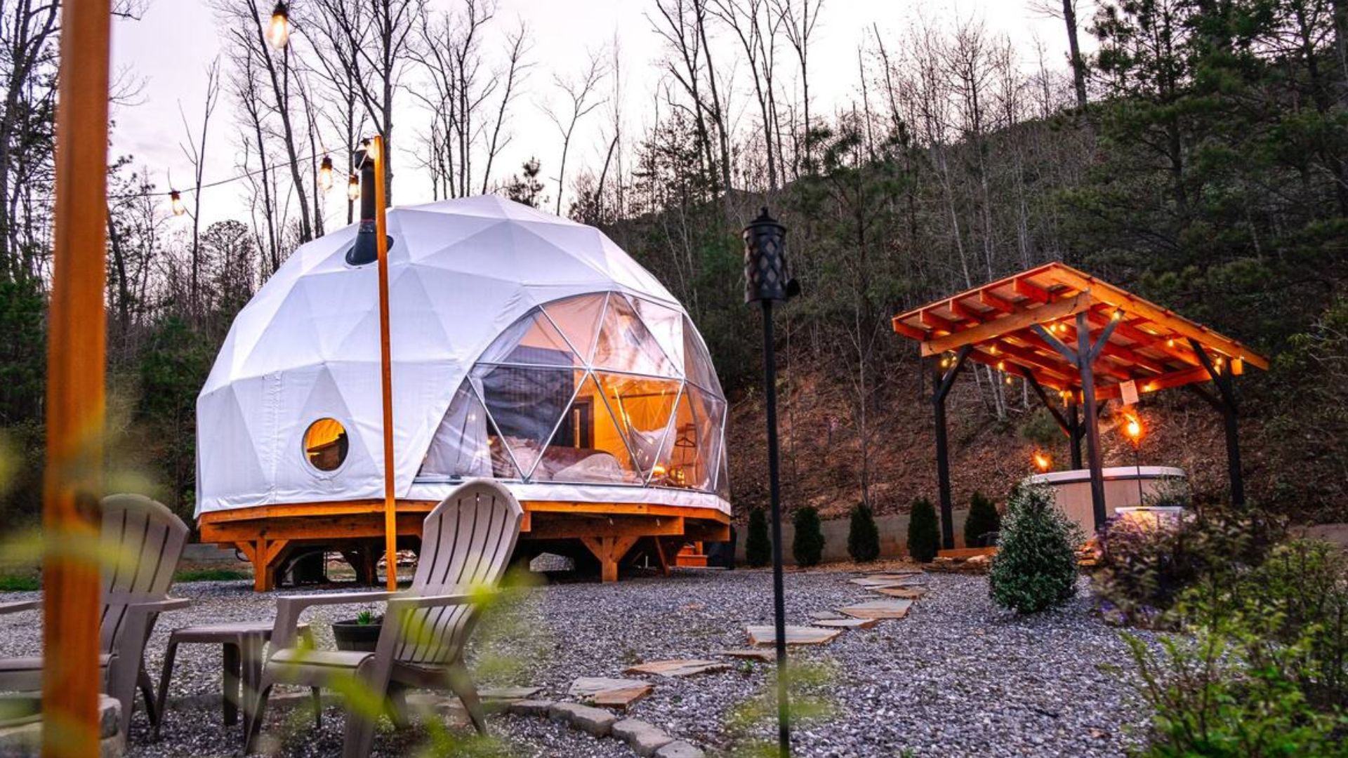 exterior of a tiny geodesic dome home