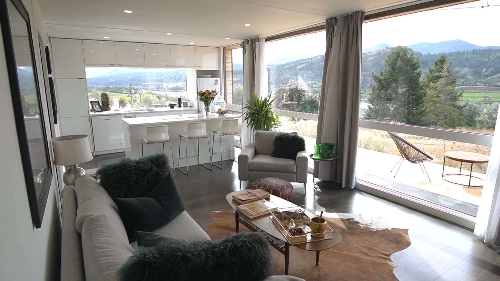 beautiful living room with picture windows