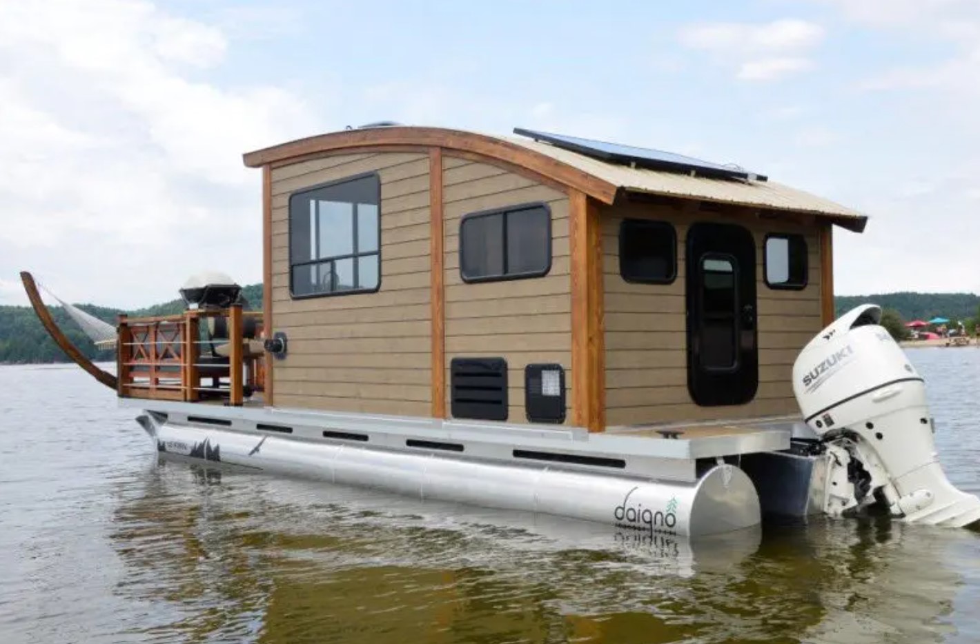 Tiny boat home with a motor