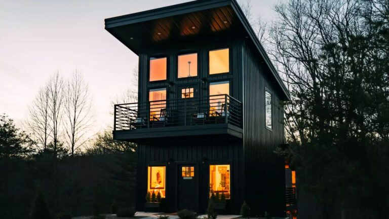 exterior of a black shipping container