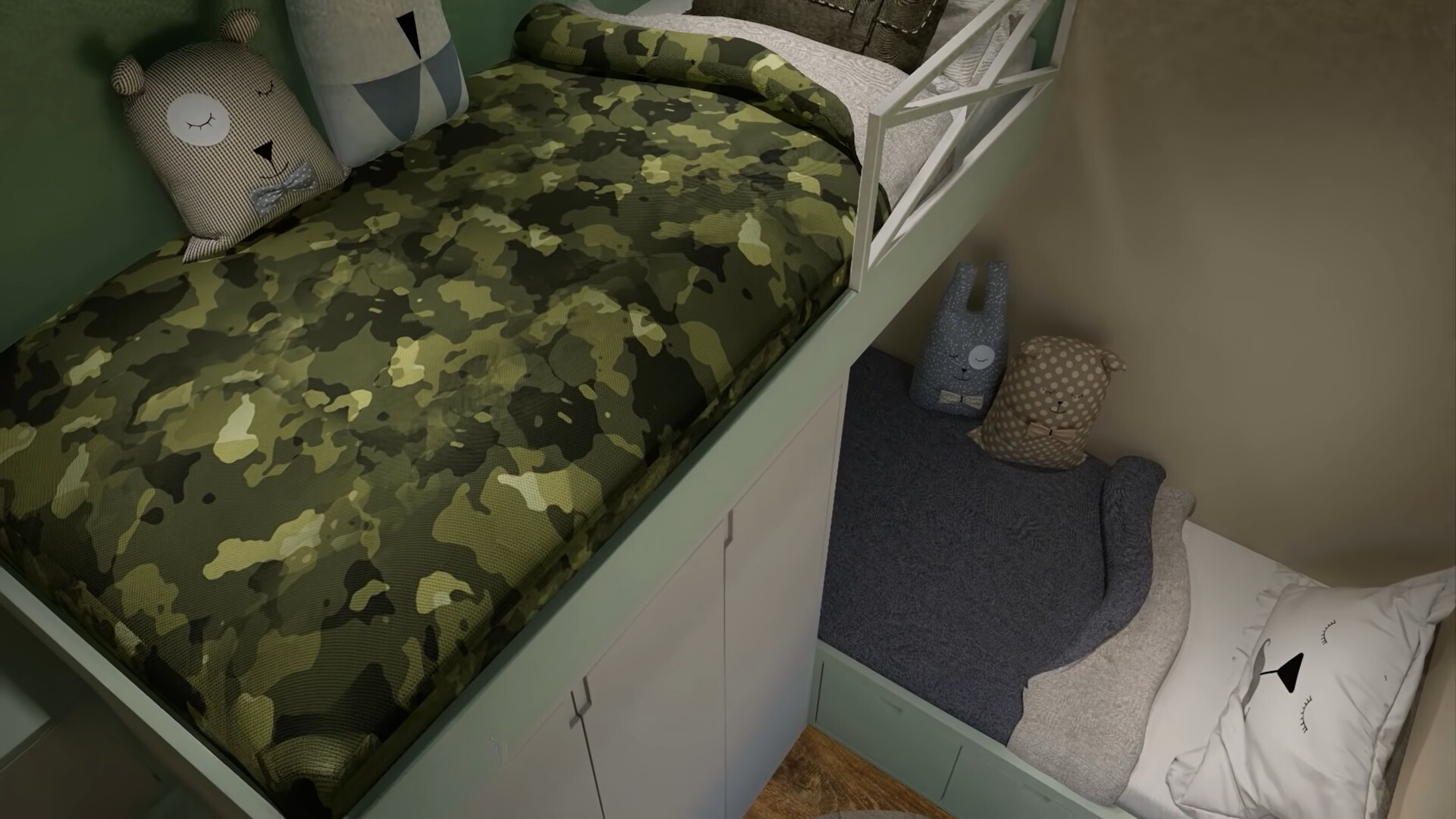 bedroom with a criss cross bunk bed