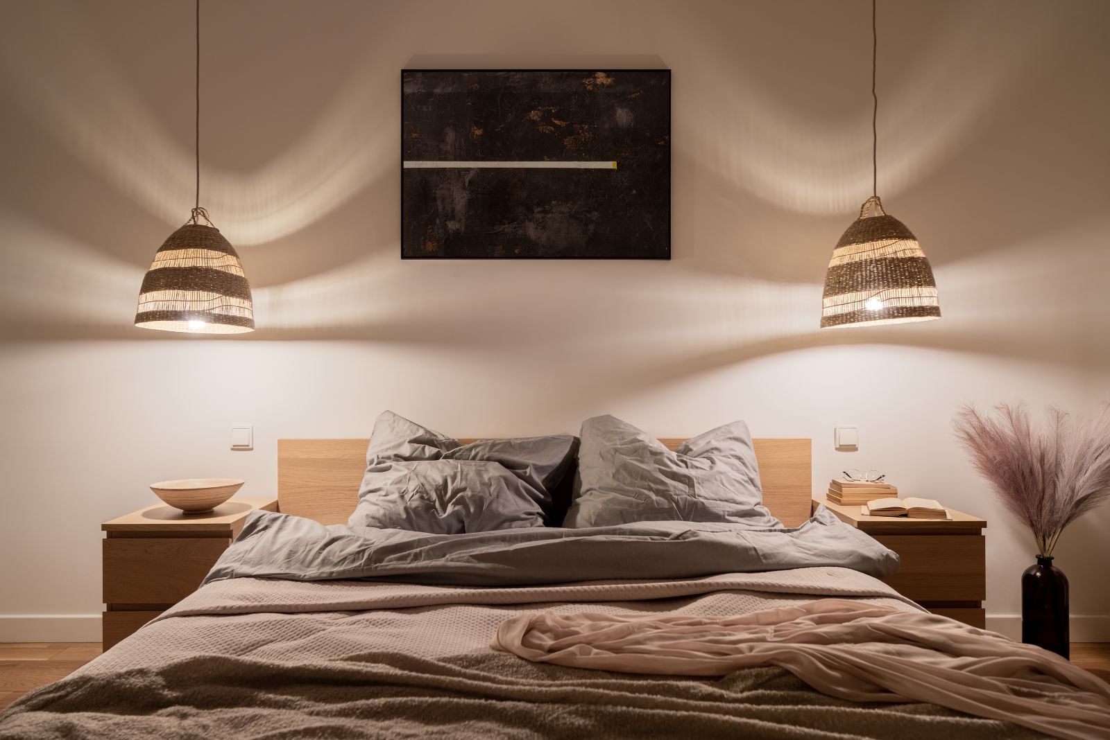 Bedroom with warm and cozy light fixtures