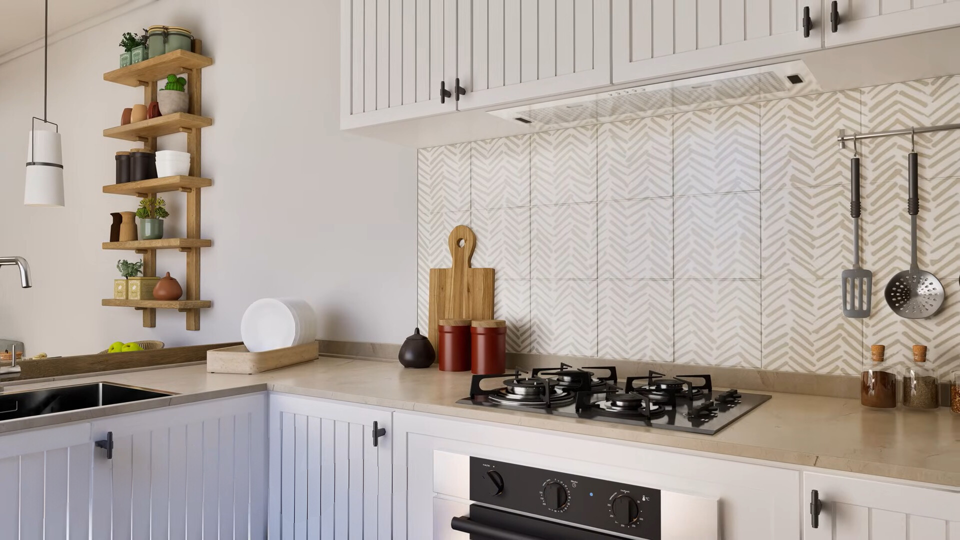 kitchen with white cabinets and an l-shaped countertop