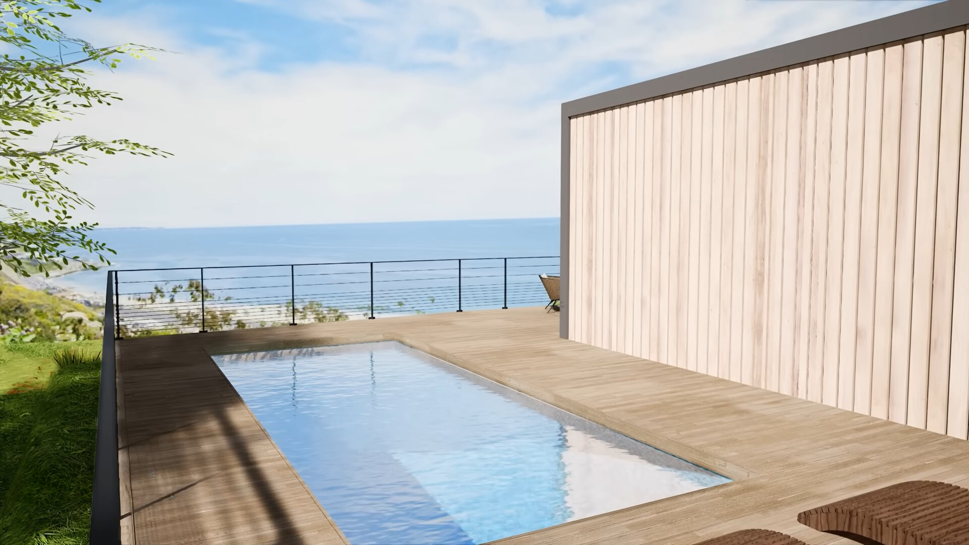 pool outside of the container house with a beautiful view of the ocean