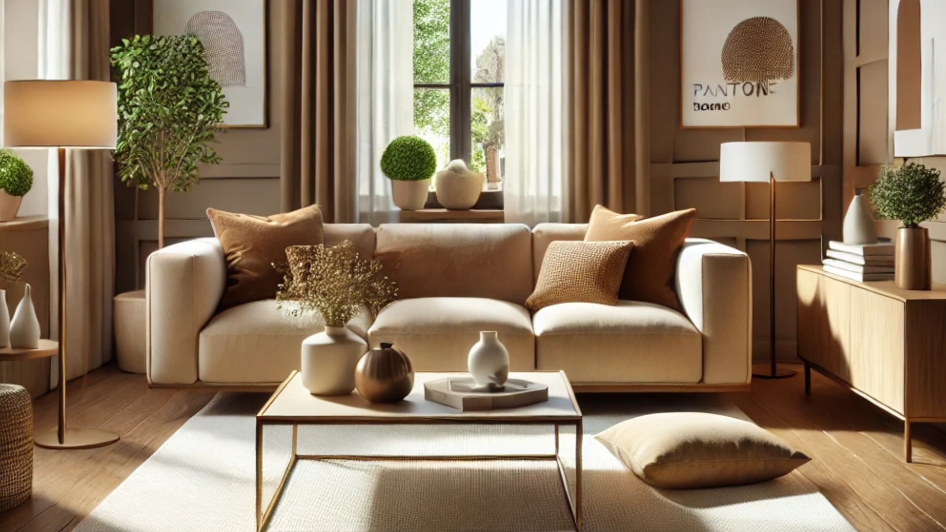 mocha mousse color in trendy living room