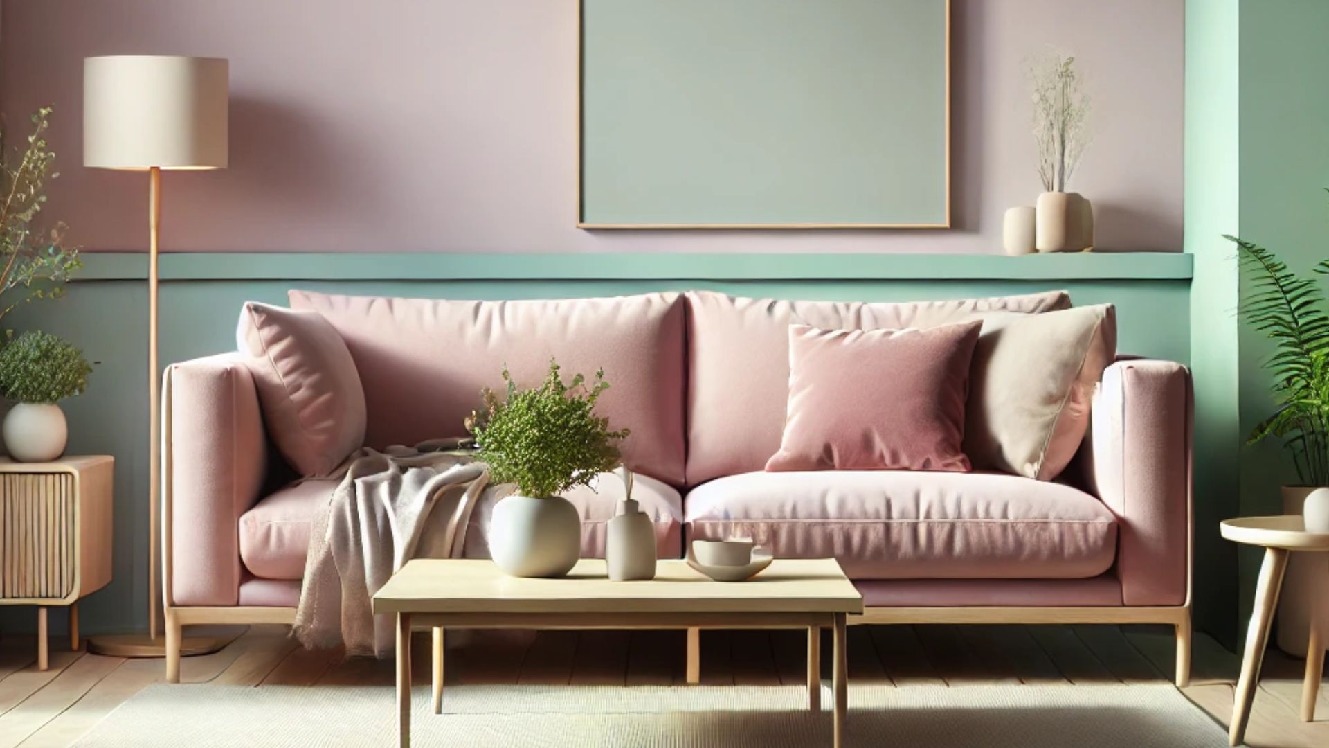 pastel pink living room