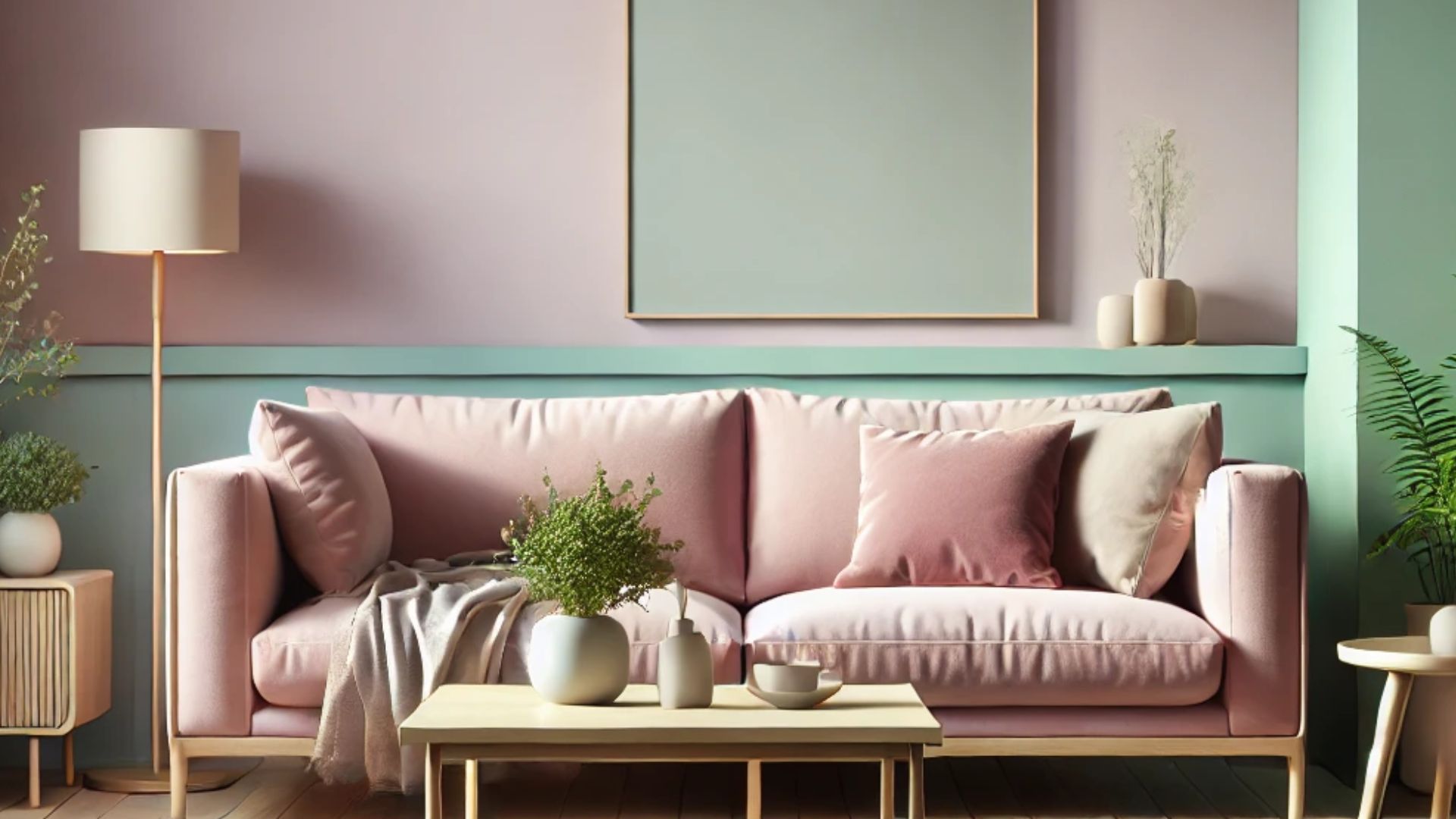 pastel pink living room