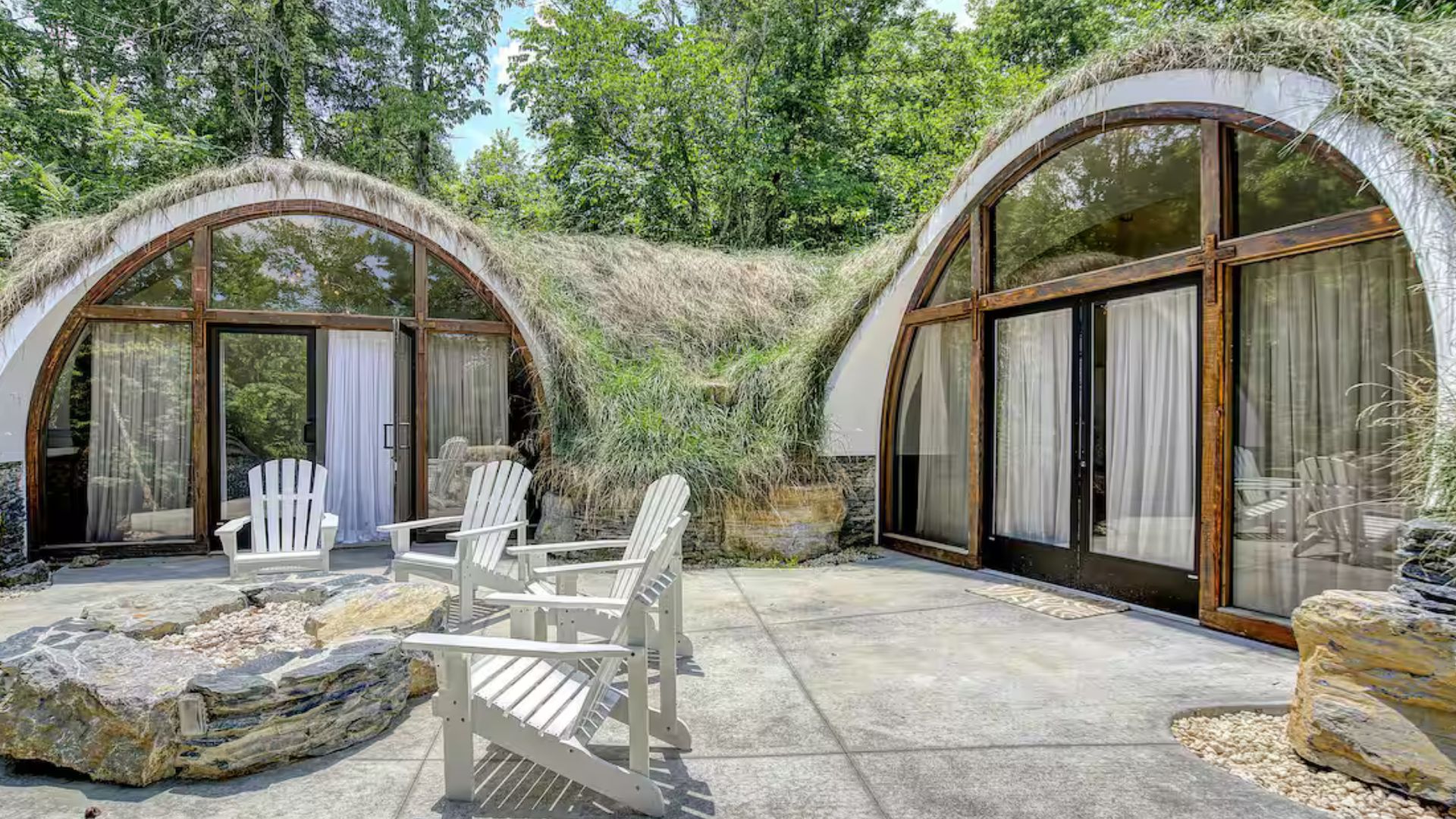 exterior of a double round hobbit house