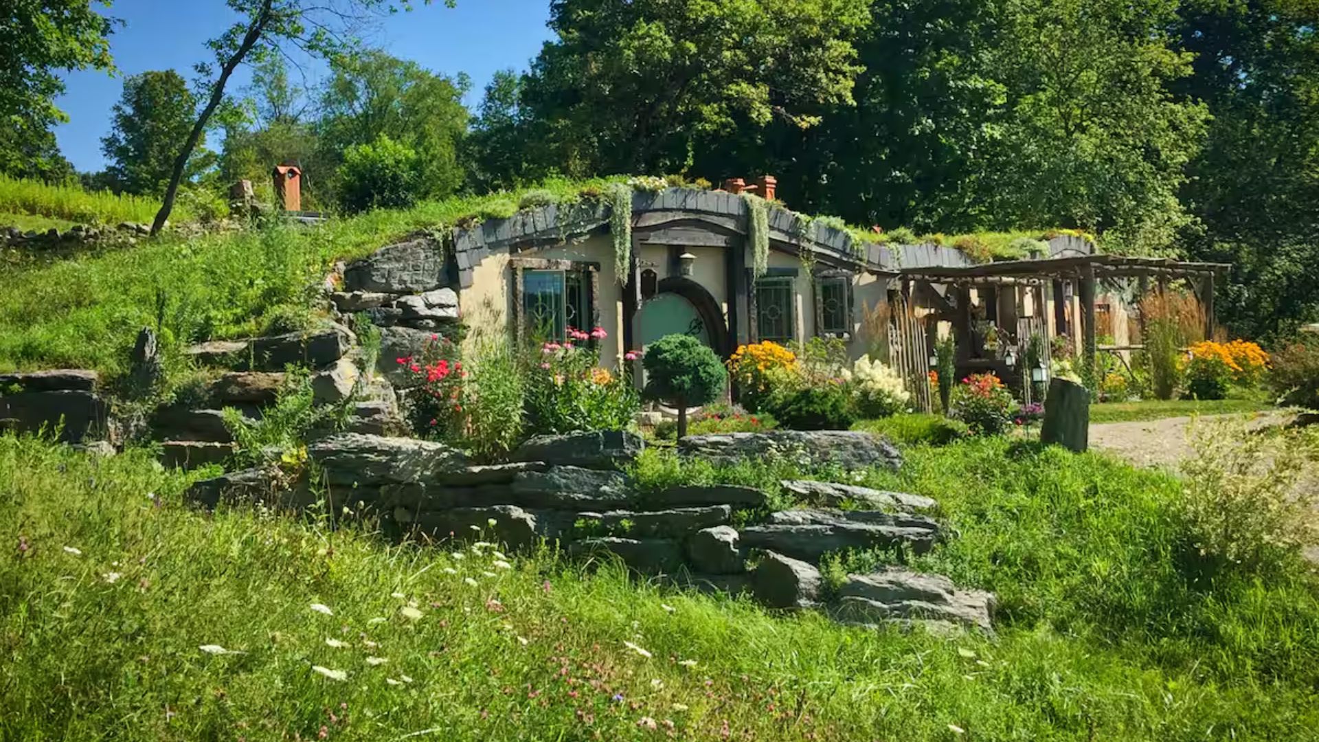 hobbit house surrounded by greenery