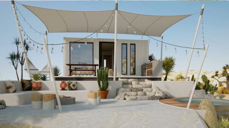 exterior of a container house in the desert