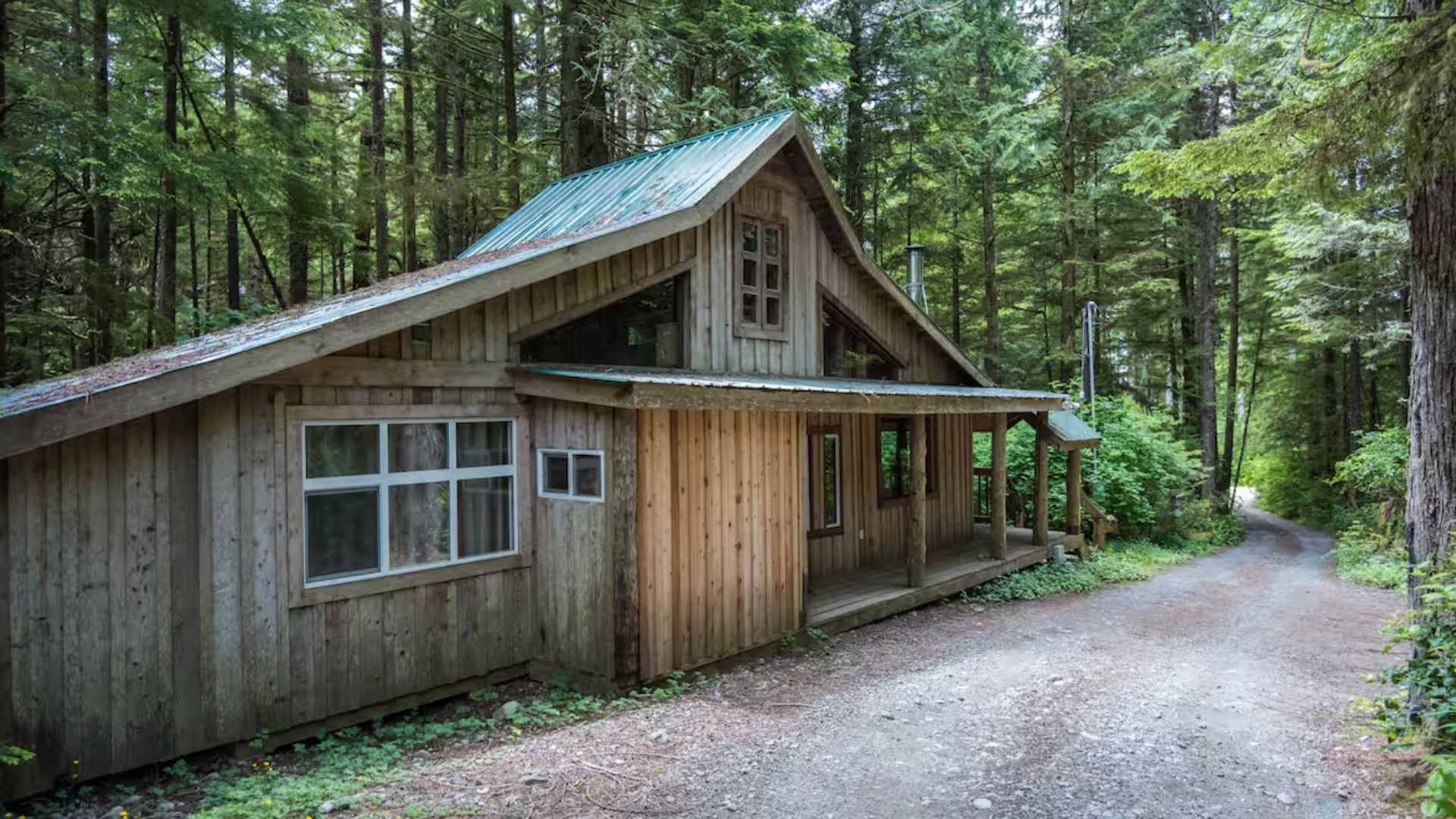 exterior of a log cabin in the woods