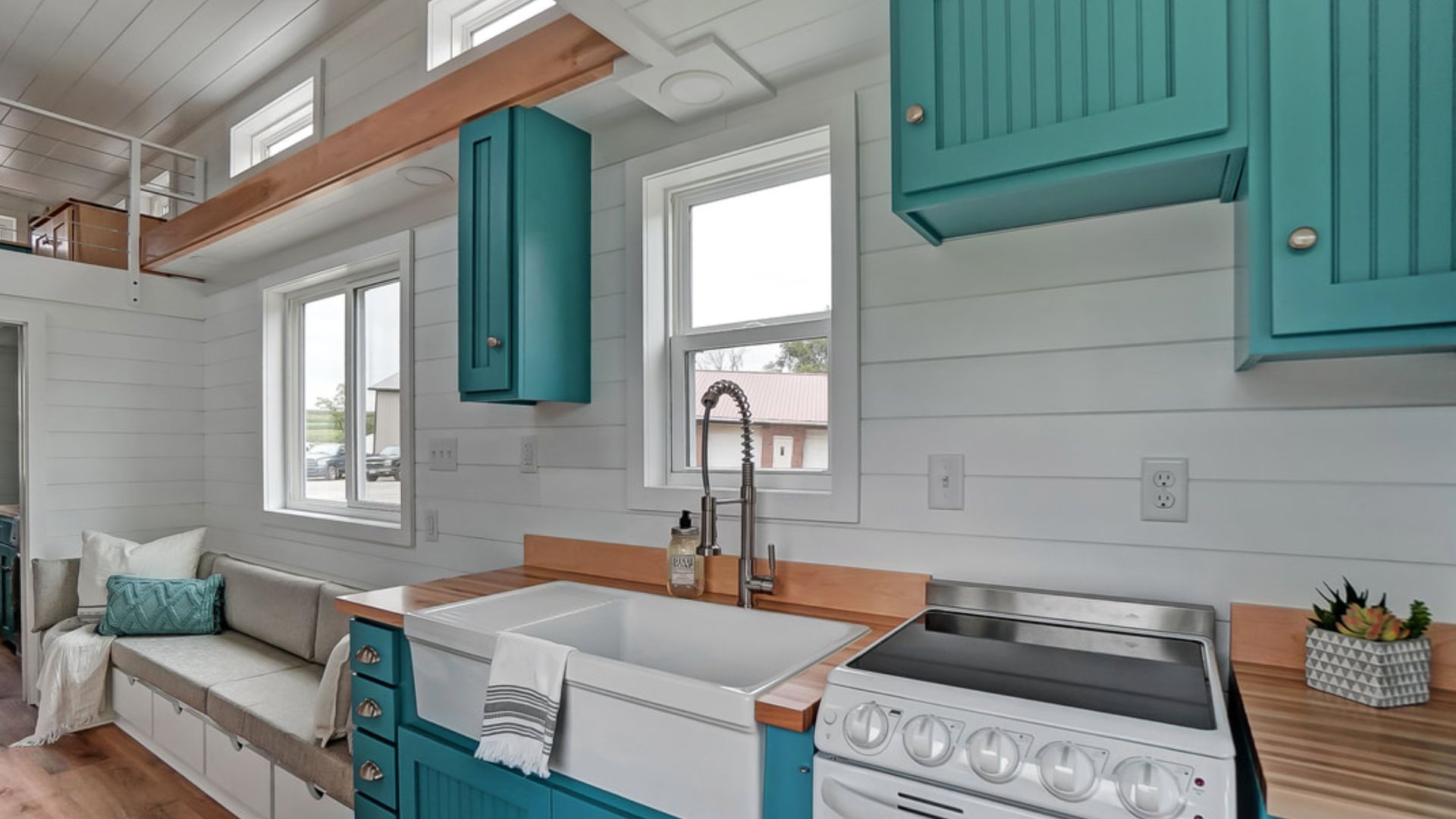 teal kitchen cabinets