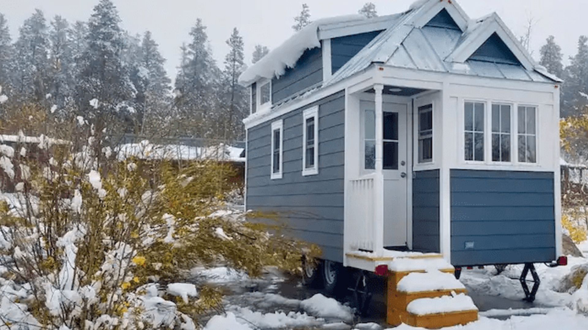 exterior of a tiny home in the mountains