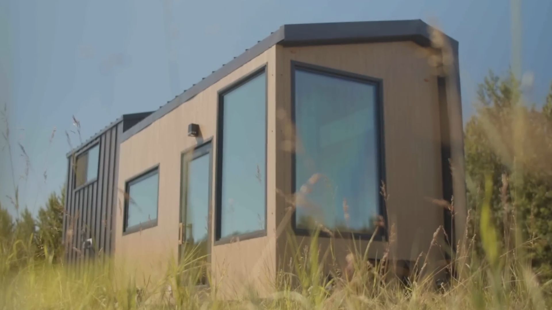 exterior of a tiny home in the middle of nowhere