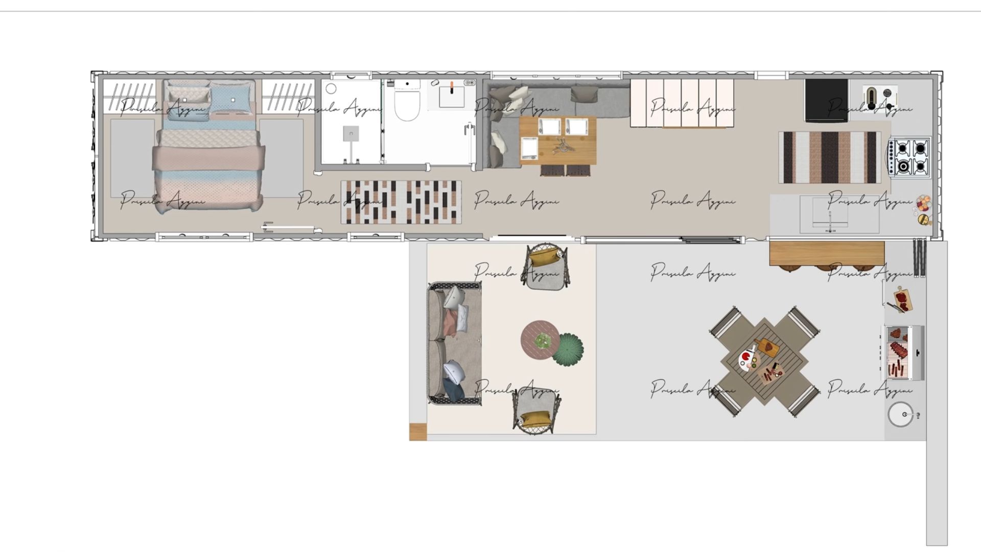 floor plans of the container house with a patio