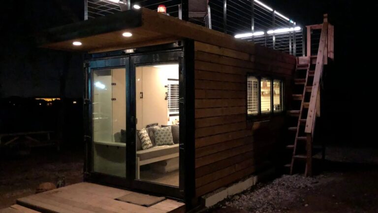 exterior of a shipping container house