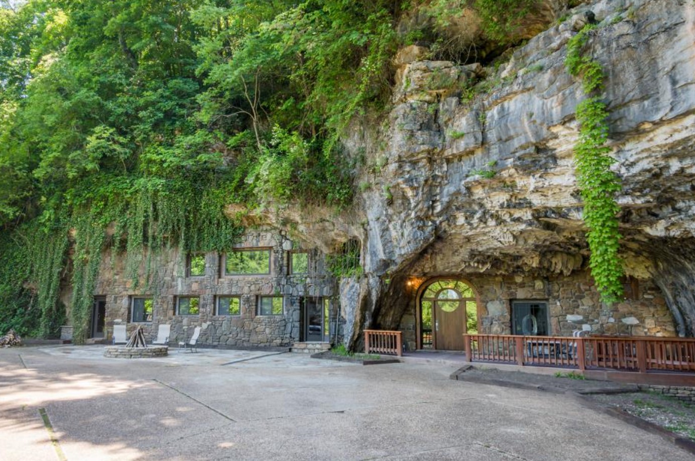 Cave home in a mountain with glass windows