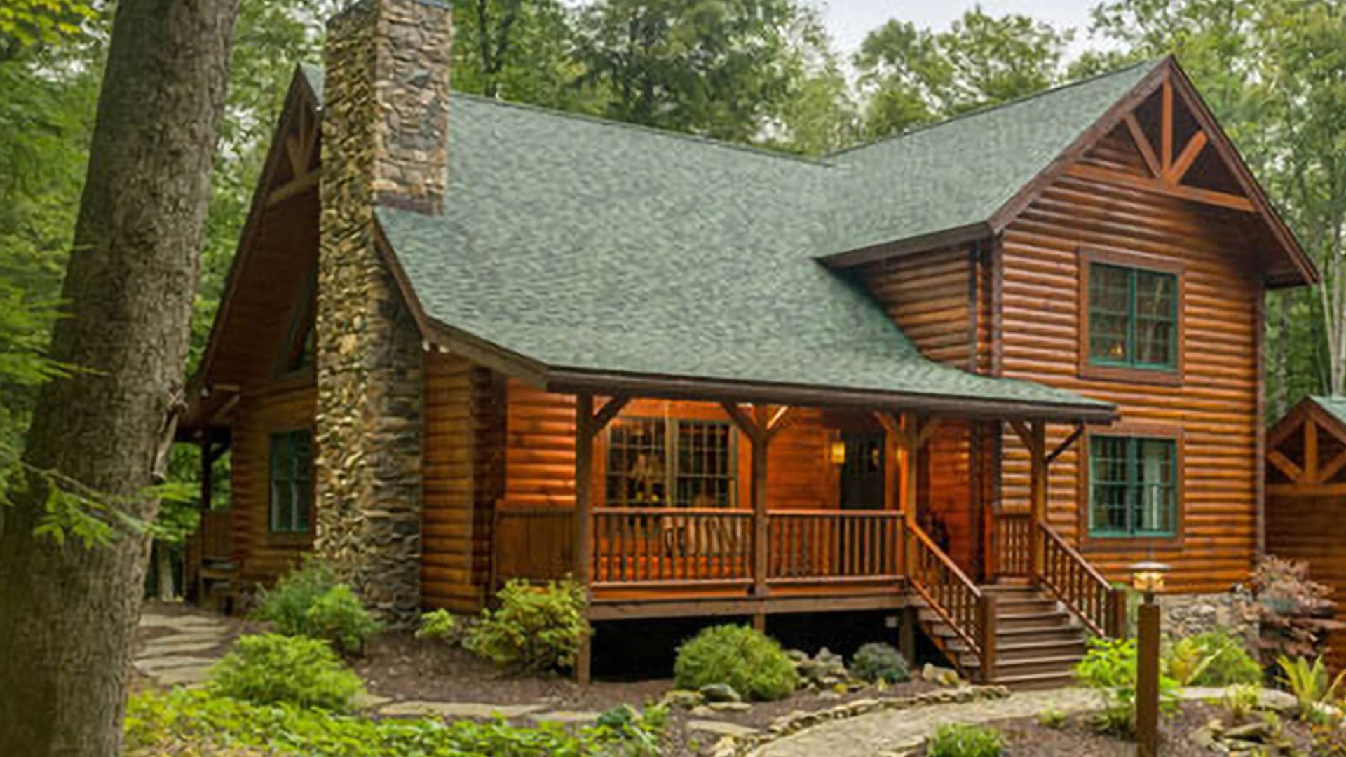 exterior of a wooden log cabin in nature