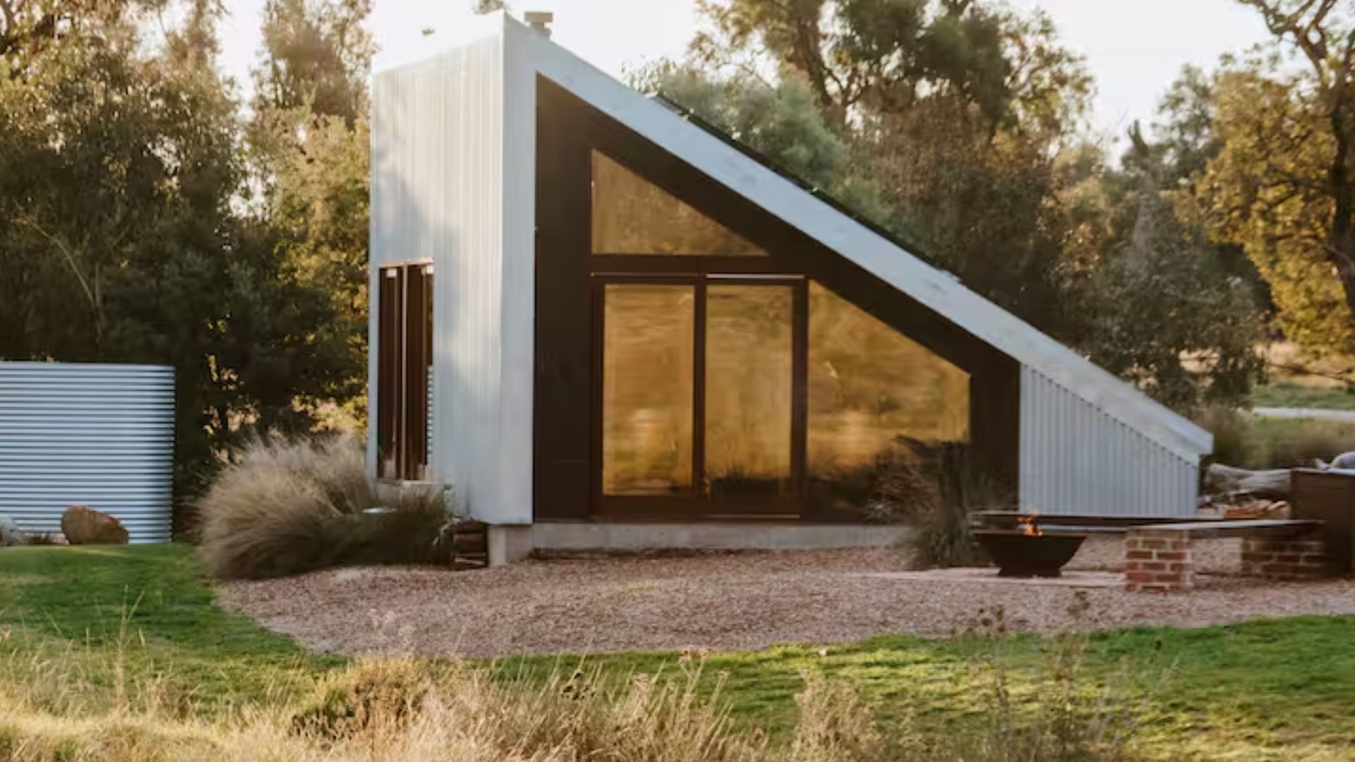 exterior of a cabin in a triangular shape