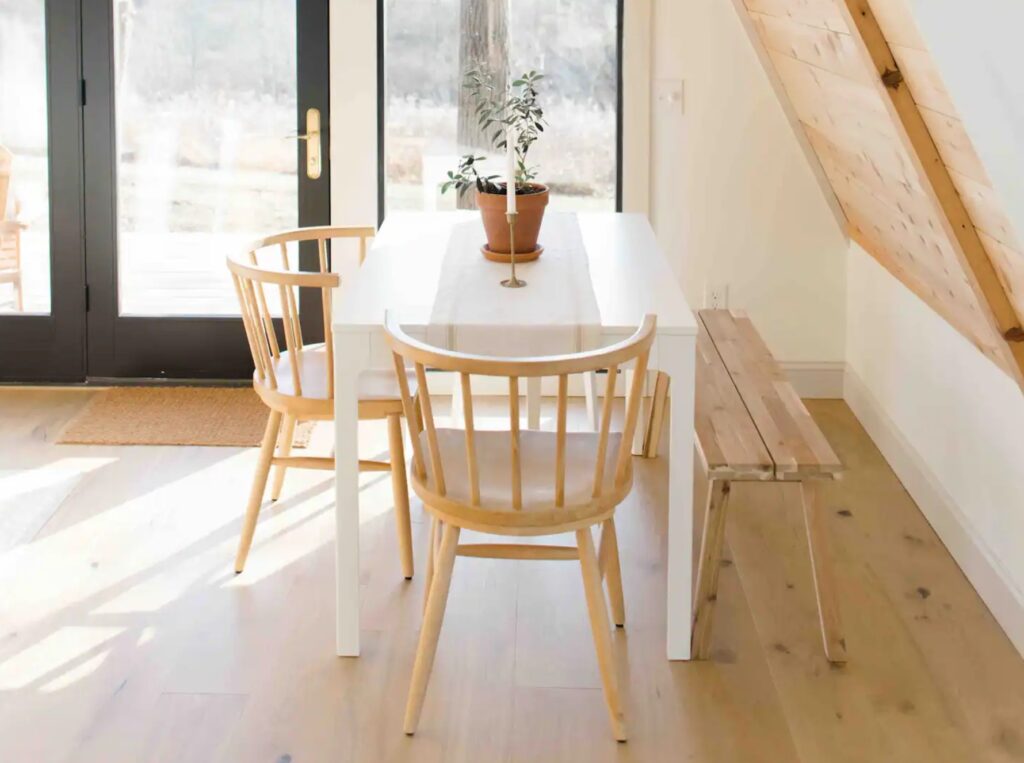 Cozy dining area with a white table