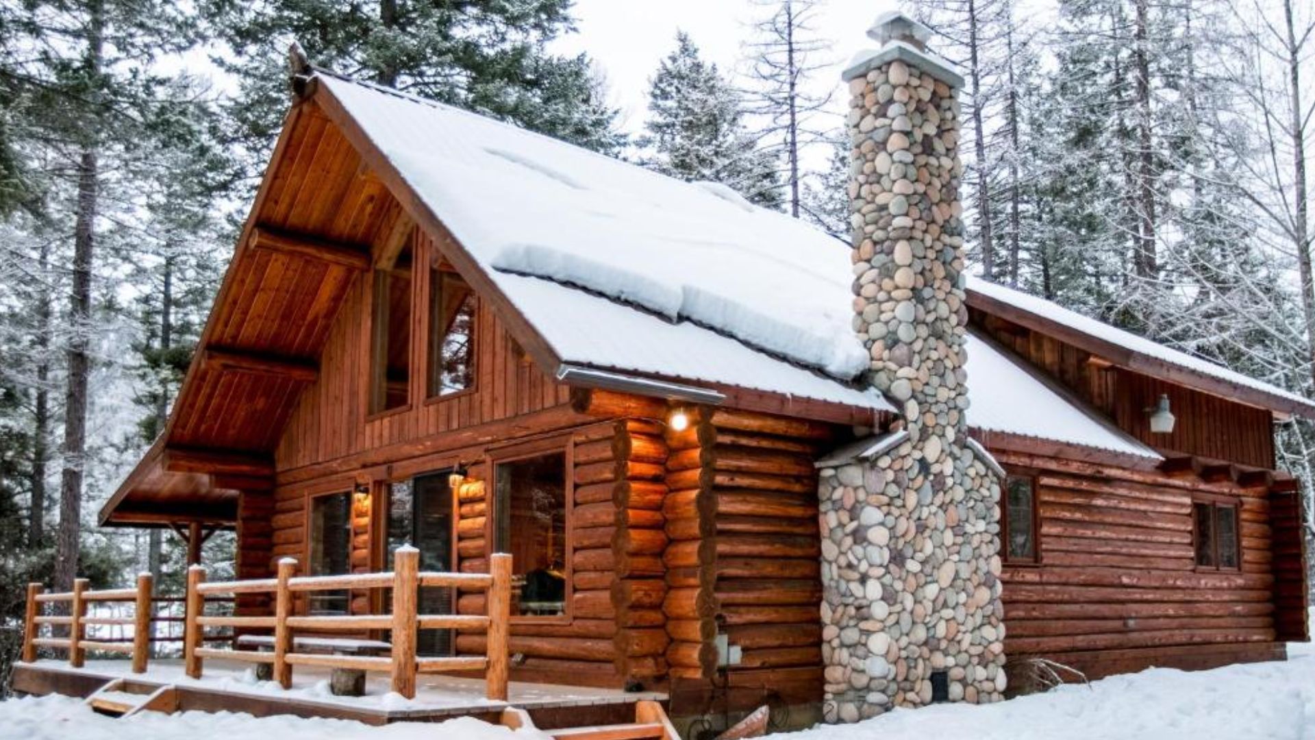 Front view of Blacktail cabin in snow