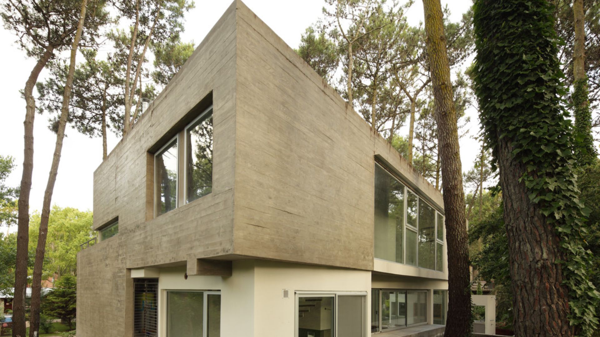 exterior of a modern house with a pool in nature