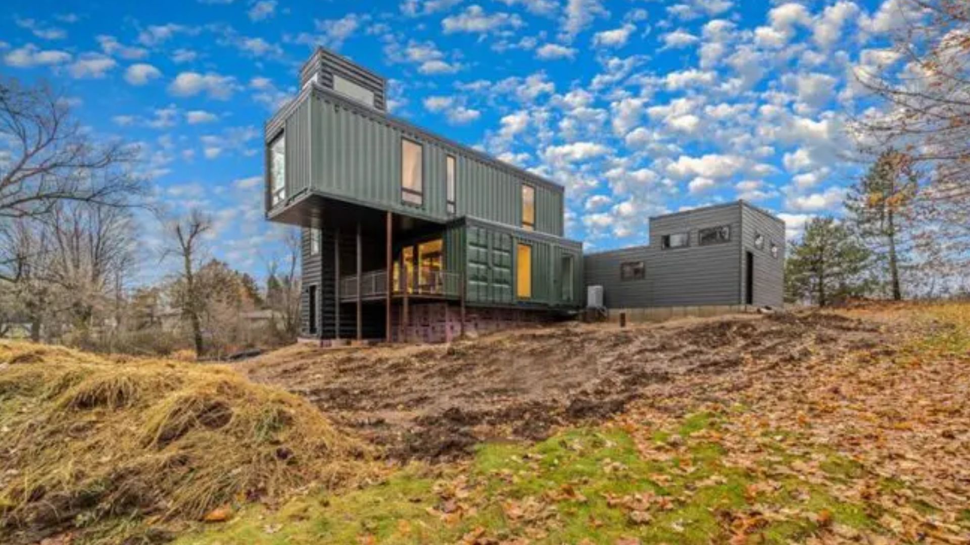 exterior of a bold container home