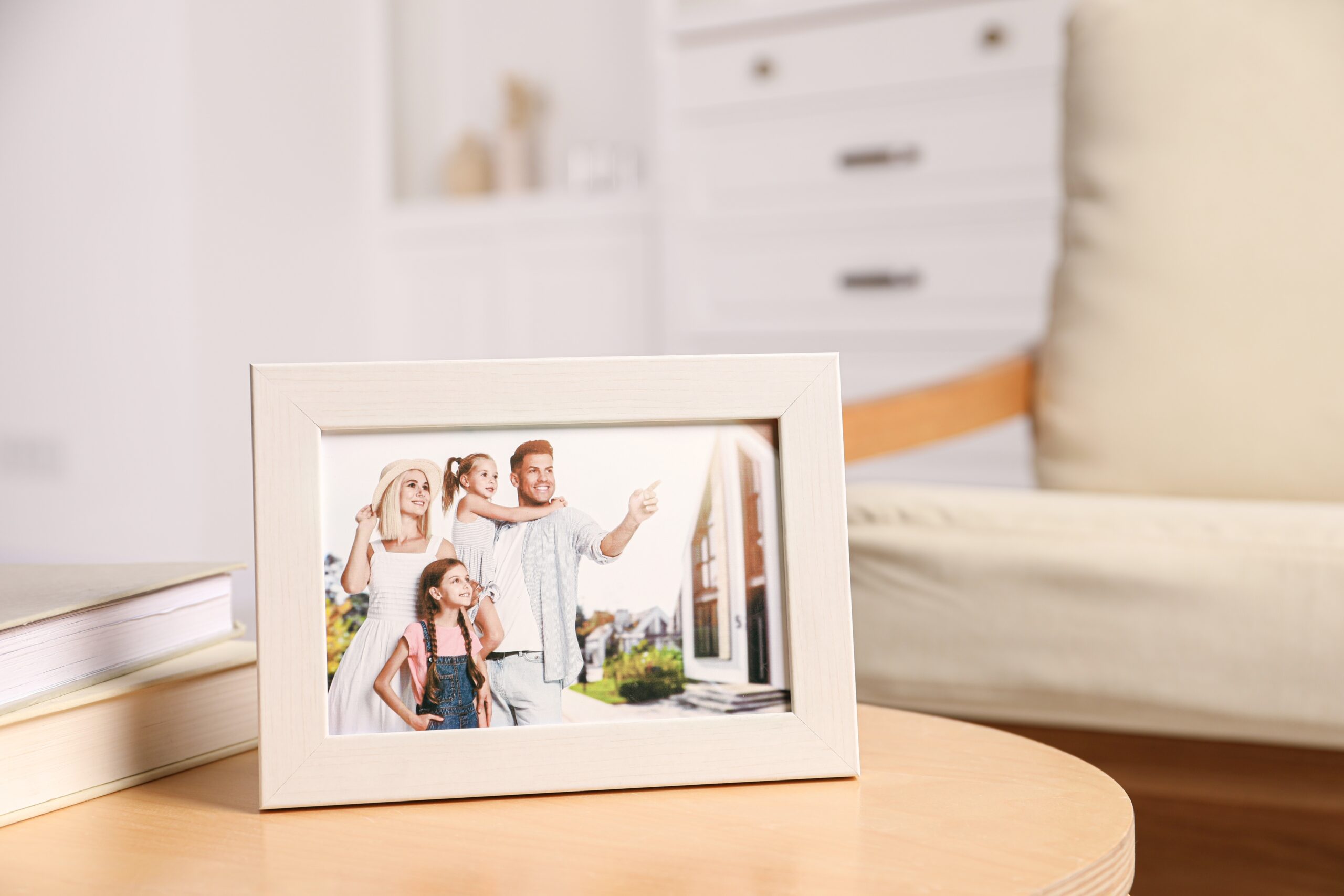 Family photo in a wooden frame