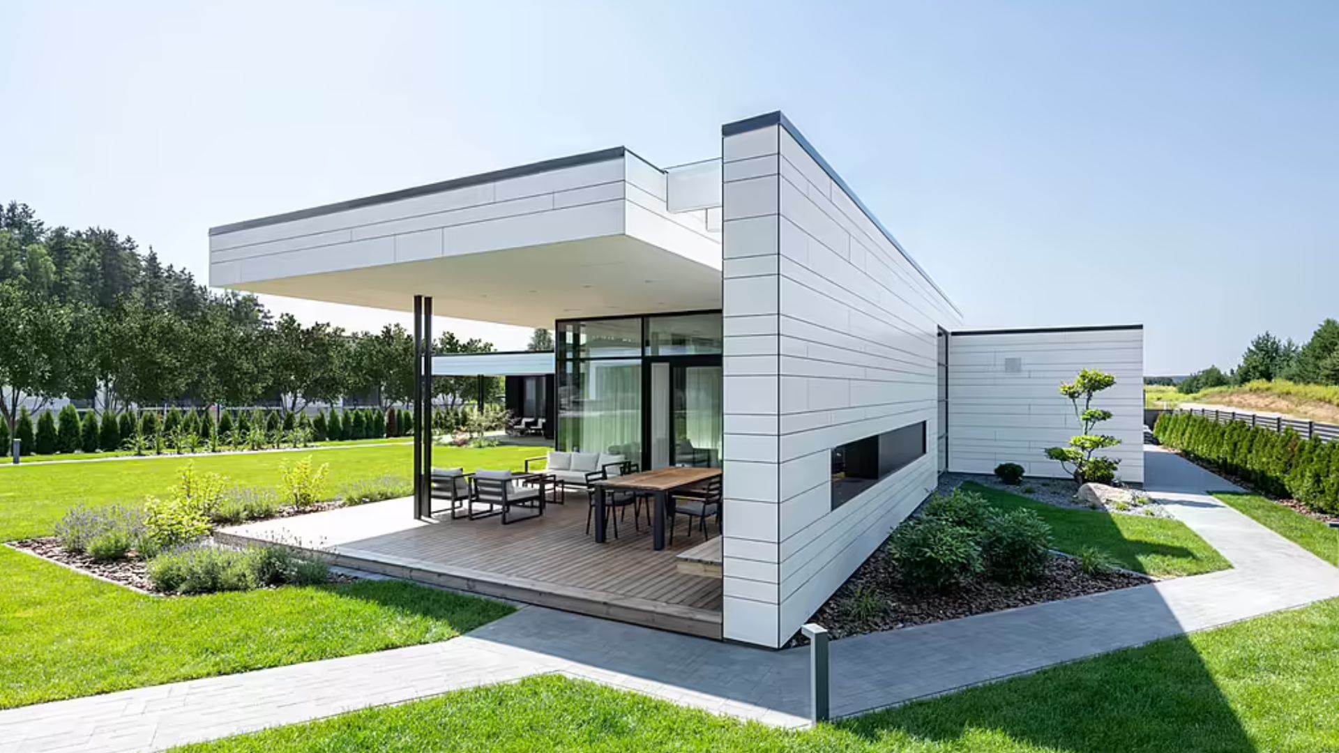 exterior of a black and white modern house