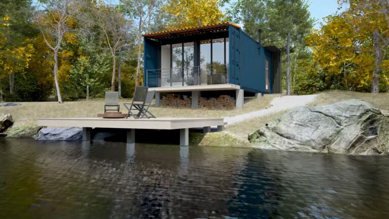 Container cabin by the lake