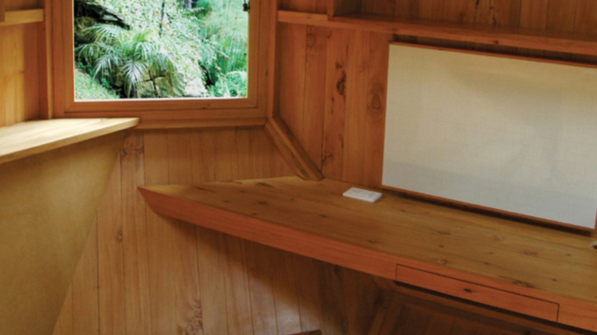 wooden interior of the tiny house