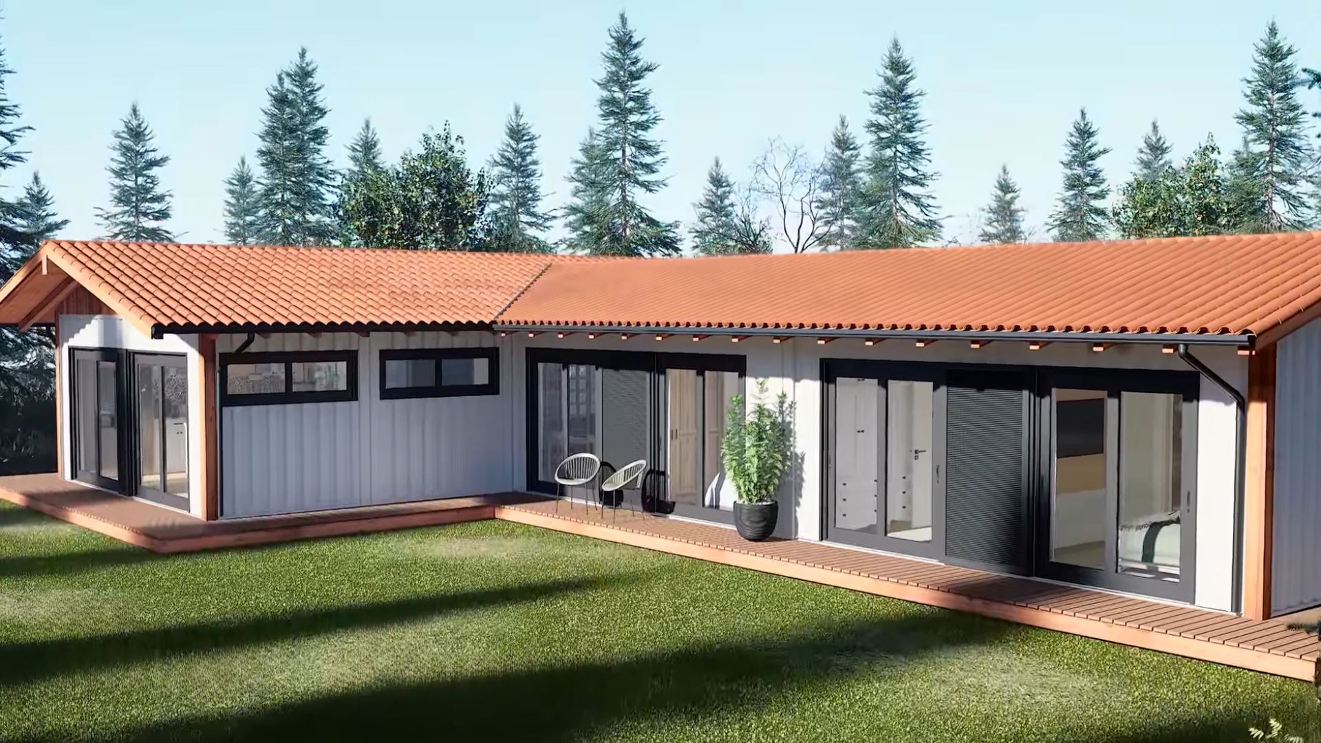 large shipping container house with a yard