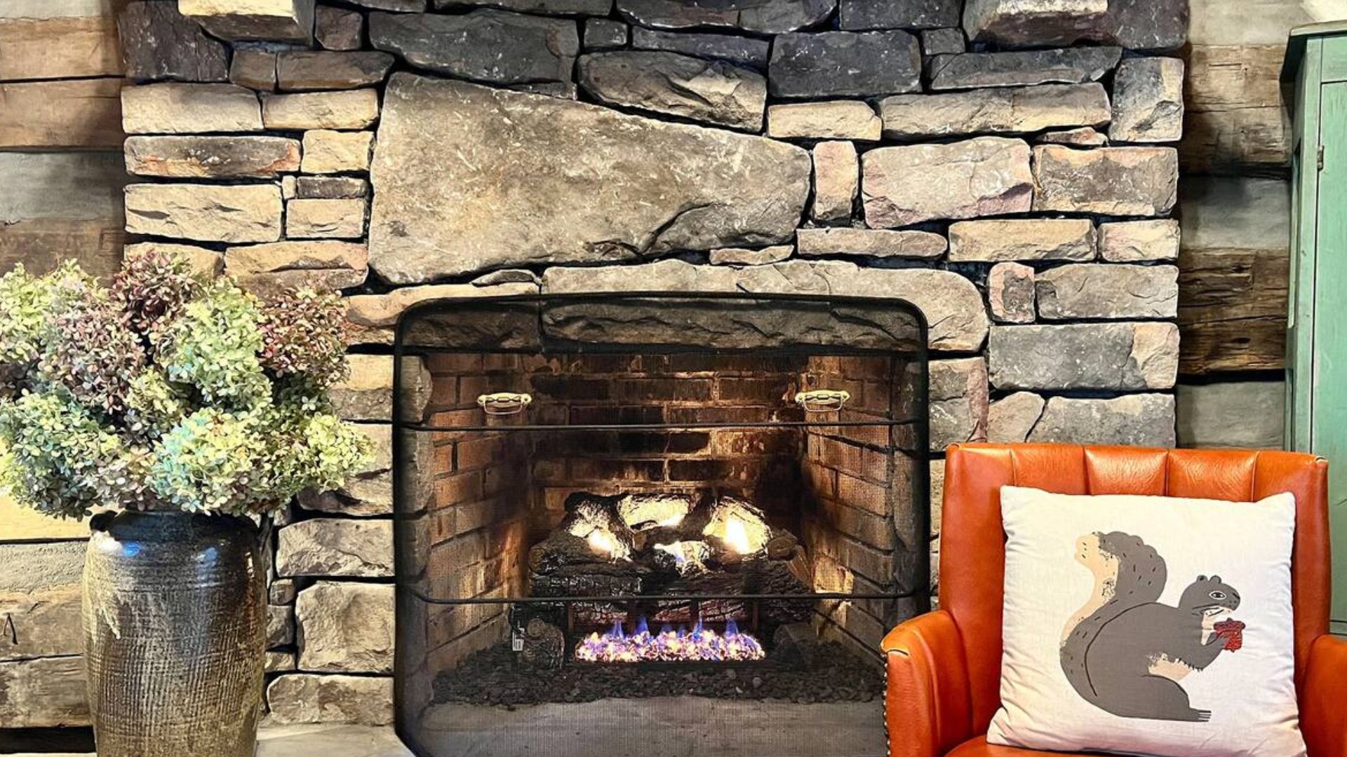 lovely stone fireplace