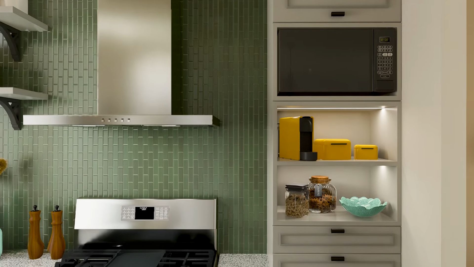 avocado green backsplash