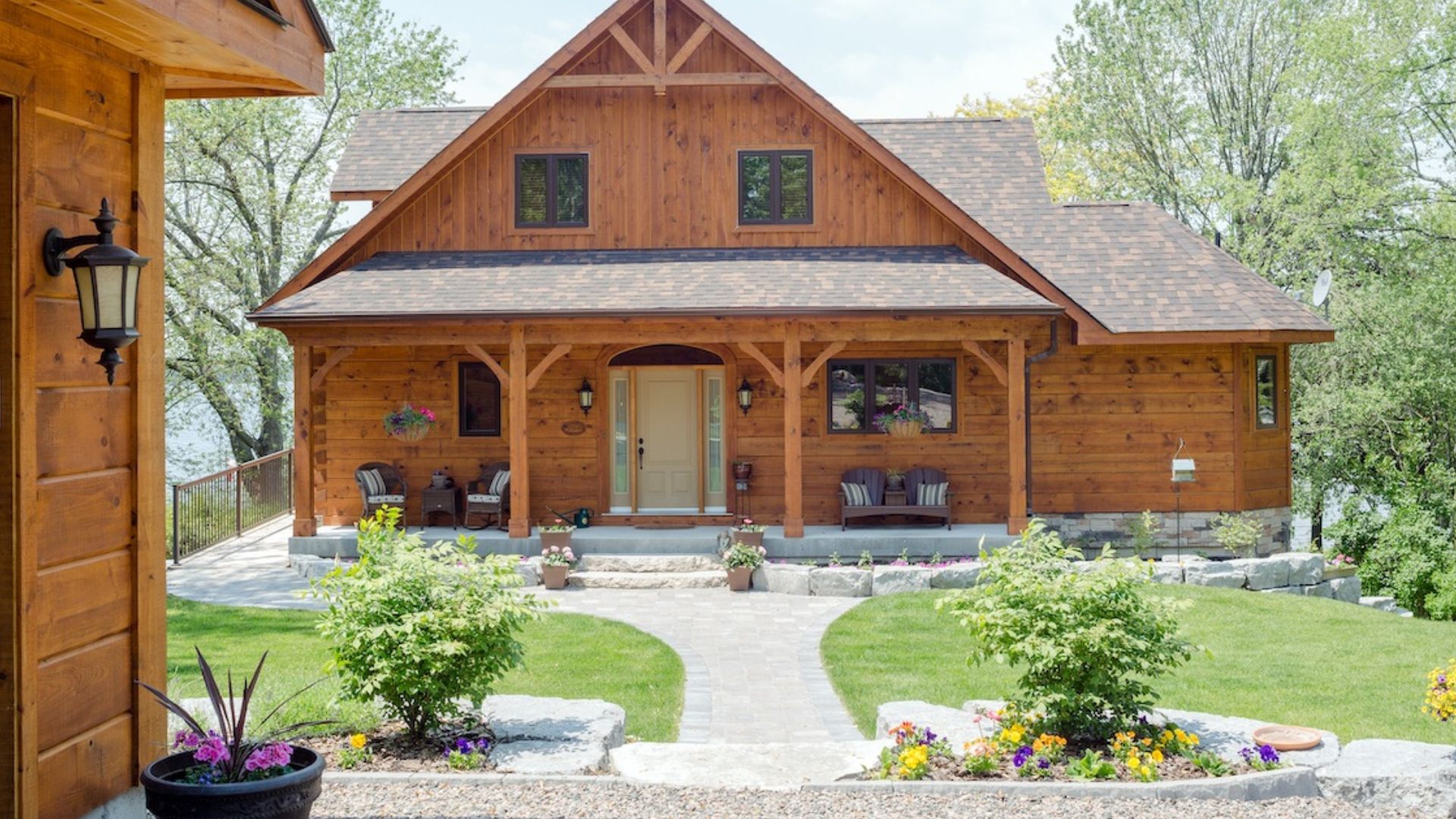 wooden cabin with a huge balcony