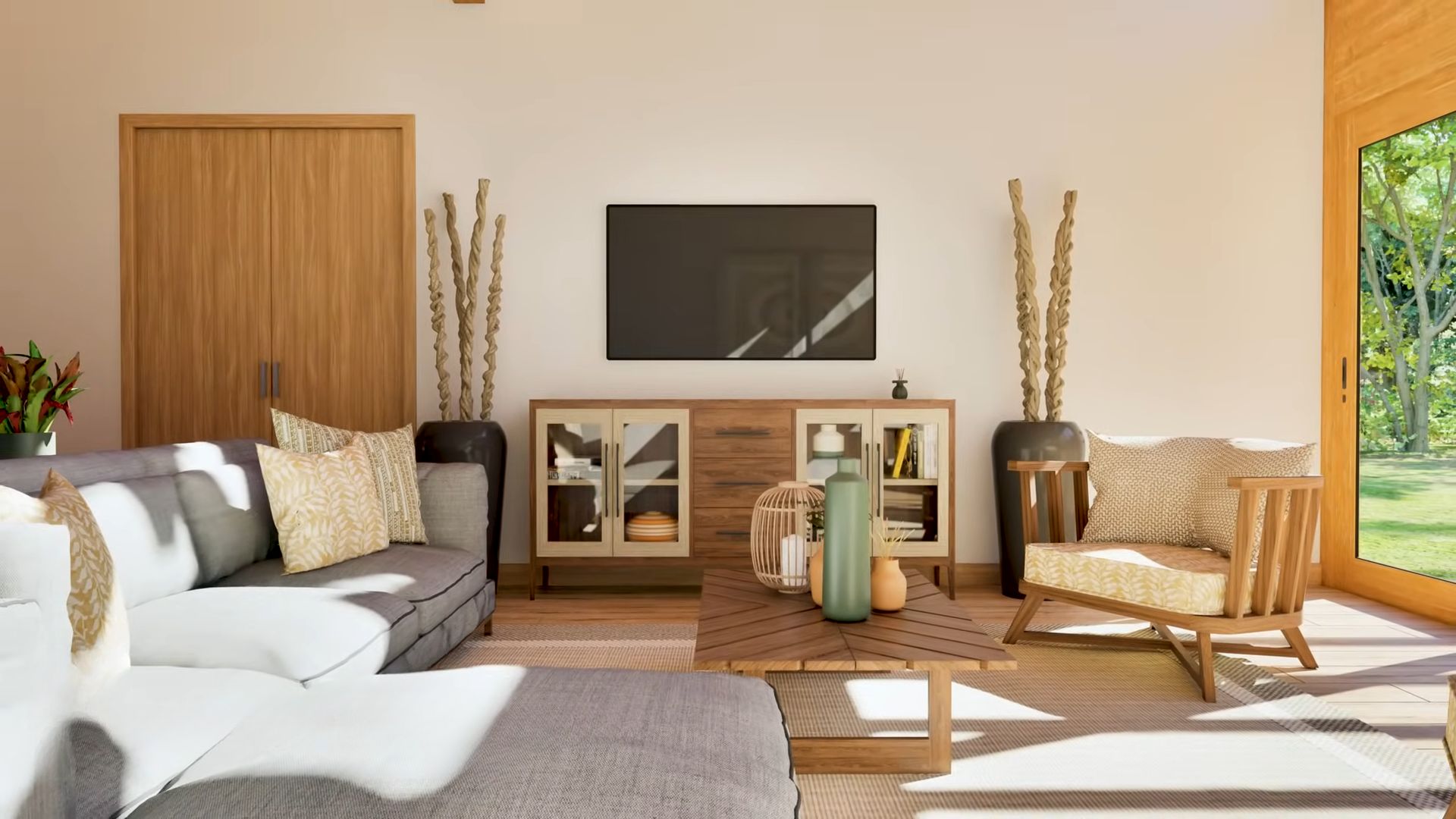 Modern living room with a TV and a coffee table