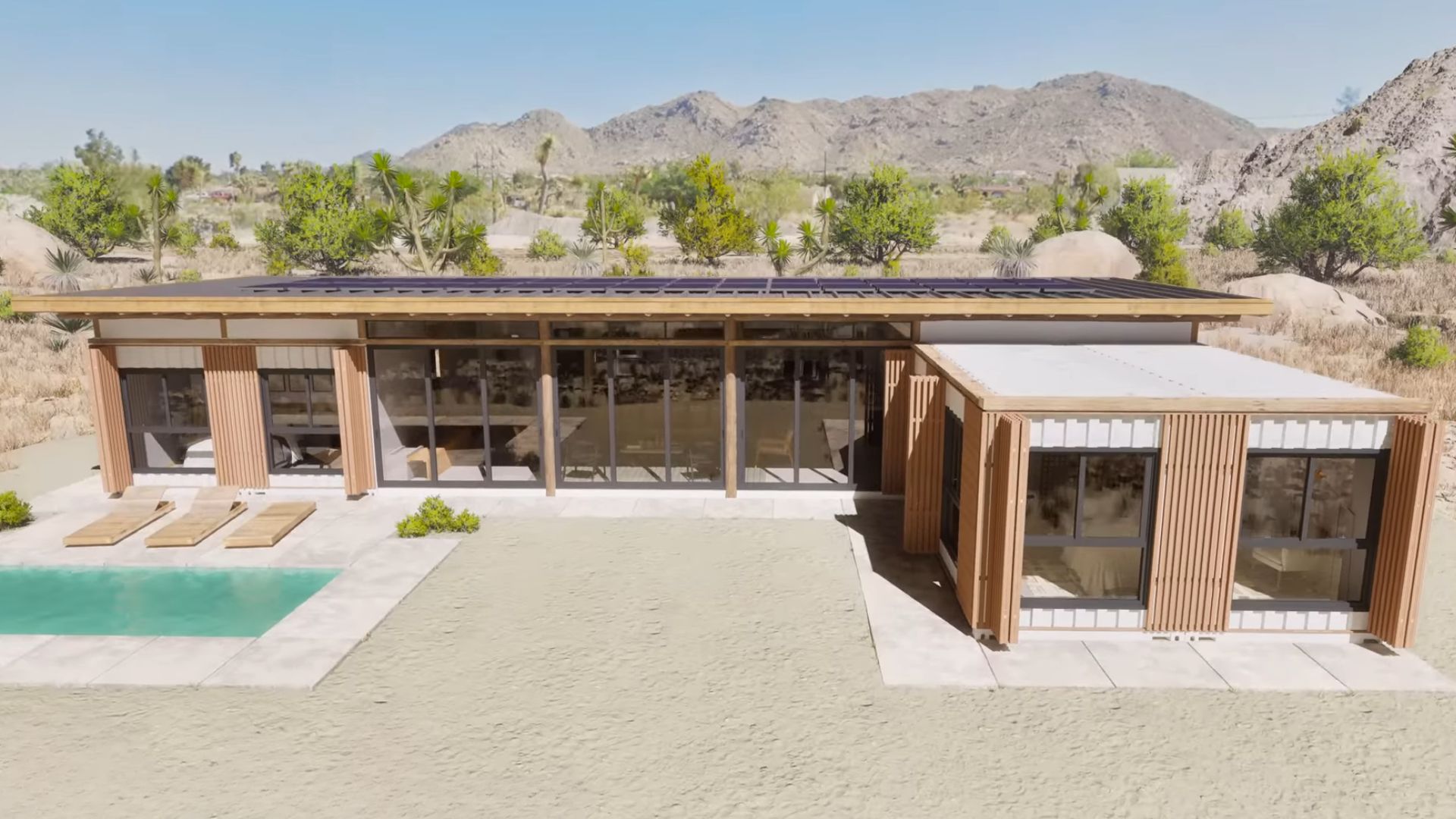 exterior of container house with wooden details and orange walls