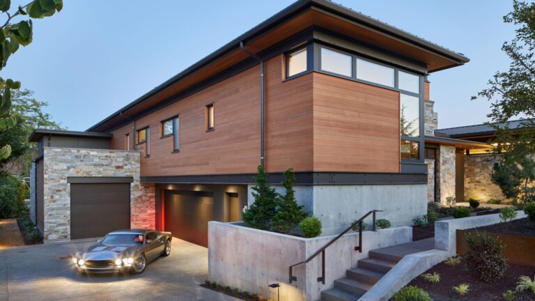 exterior of a modern house in the evening