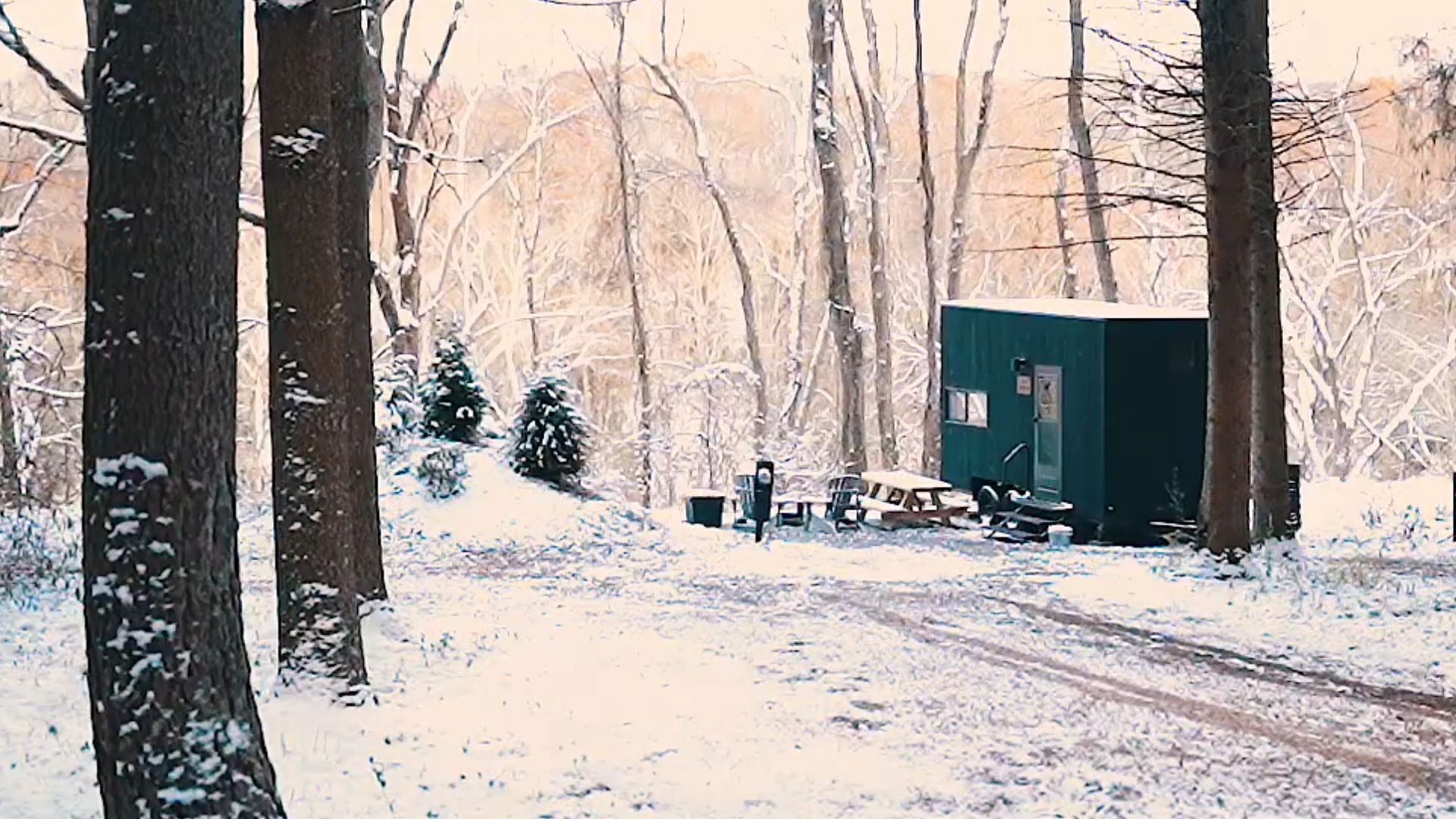 exterior of a container covered in snow