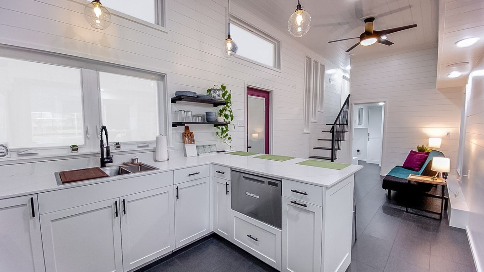 bright kitchen and white cabinets