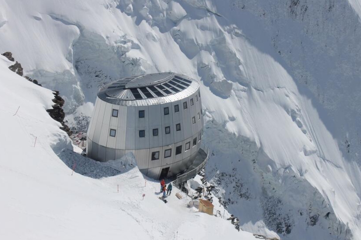 Stainless steel cabin in mountain