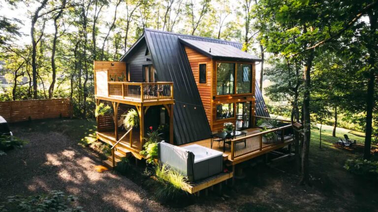 Tiny cabin with huge window wall
